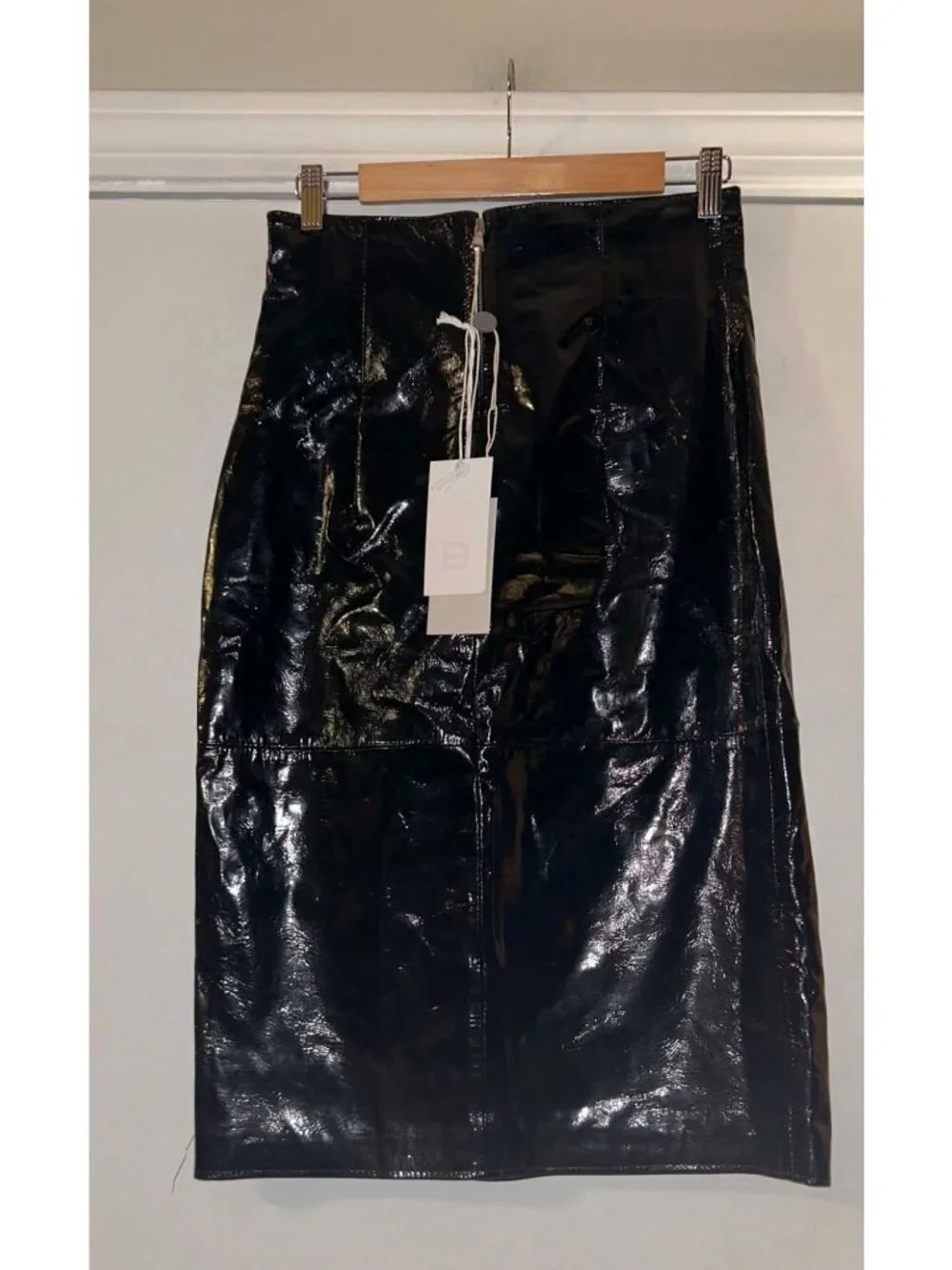 NWT $380 8 By YOOX Patent Leather High Waist Pencil Skirt Black Size 6